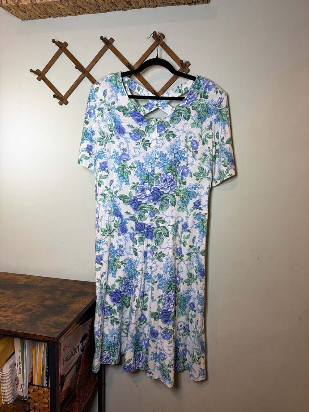 by YOKKO Vintage Floral Button Front Midi Dress with Criss-Cross Back